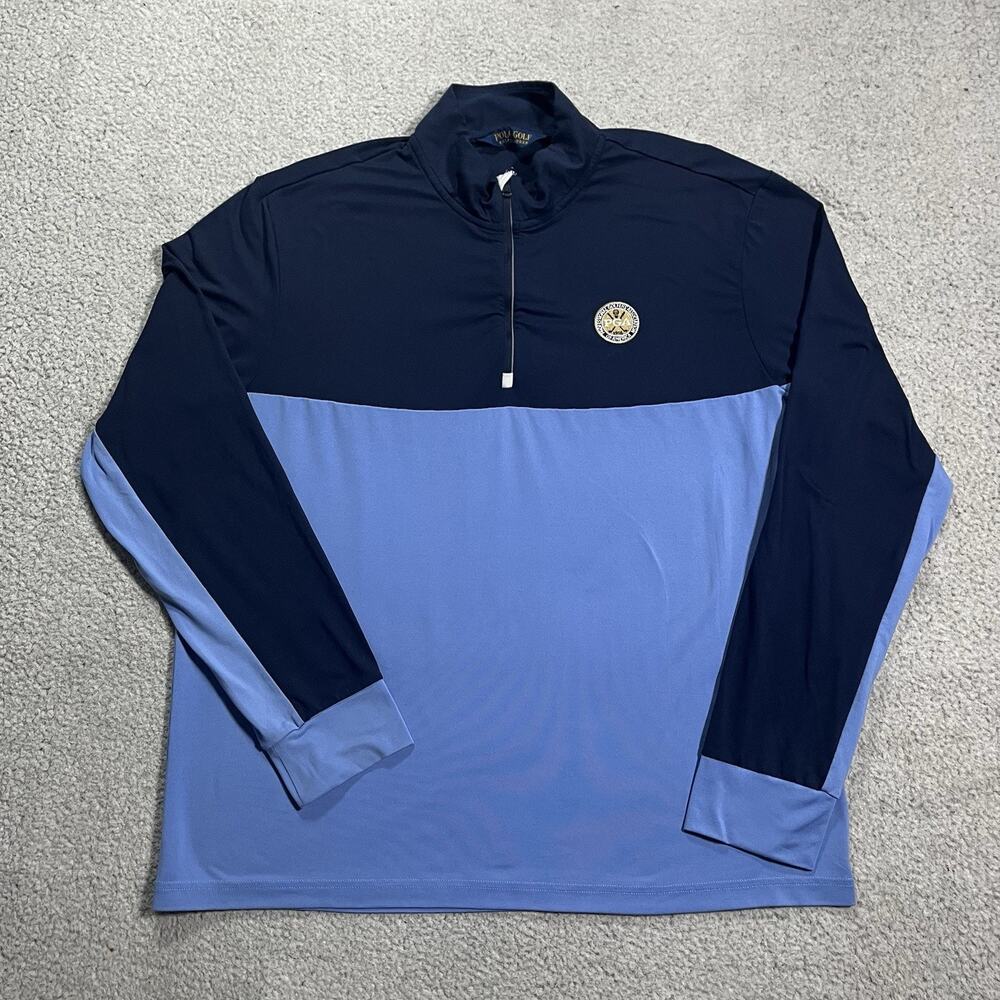 Polo Ralph Lauren 1/4 Zip Mens XL Blue PGA Golf Logo Performance Stretch Wicking